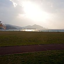 公園から見た日本海の様子。