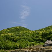 ＬＥＤ照明に照らされる棚田、