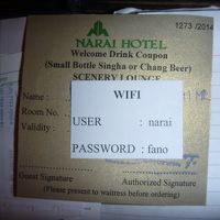 ウエルカムドリンクのカードと無料ＷｉＦｉのＩＤ，パスワードの