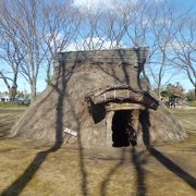 竪穴式住居が６つ再現されています