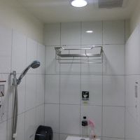 シャワーヘッドの下がすぐ洗面所、右がトイレ
