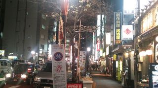 新橋らしい居酒屋やホテル等が建ち並ぶ賑やかな通り