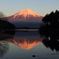 夕日に染まる逆さ富士も見えます