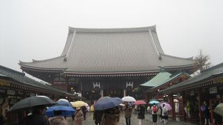 雨でも賑わう浅草寺