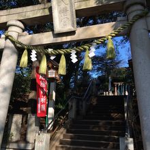 拝殿の前に立つ鳥居