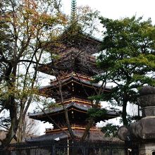 東照宮側から柵越しに見た五重塔