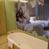 ガラス張りのバスルーム