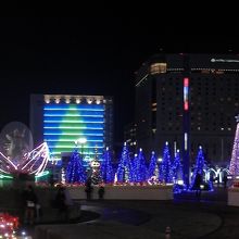 像を囲むイルミネーション。2014年12月撮影。