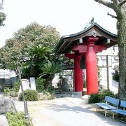 真っ赤な鐘楼と椿の花が印象に残る寺です