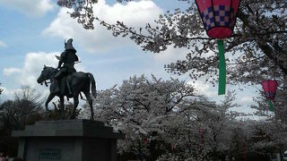桜満開の時期に見たい大垣の武将像