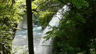 渓谷の遊歩道と滝
