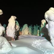 ナイトクルーザーで樹氷ライトアップの鑑賞