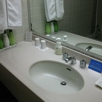 洋室の洗面、後ろに浴槽がある