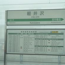 軽井沢駅の北陸新幹線開業直前の時刻表。