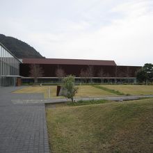 出雲大社側からアプローチして臨む博物館。