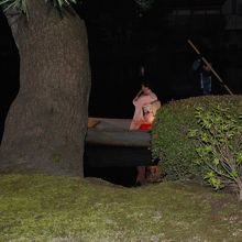 ライトアップされた霞が池に、横笛の演奏でショーアップ