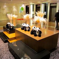 ロビーには、パンダのぬいぐるみがたくさんいます