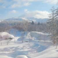 部屋からの眺め。大雪山ビューですが、ちょっと雲隠れ。