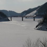 雪と氷のダム湖