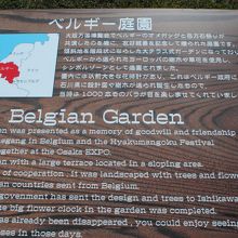 ベルギー庭園のいわれを記した表示板