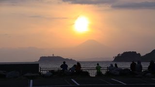 江ノ島と富士山と夕陽と