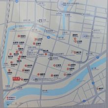 祗園橋駅界隈にある寺院の案内図が立っていました。