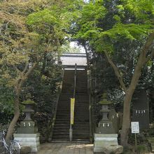 階段を上がると神社があります。