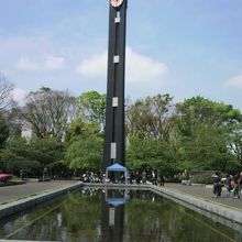 時計塔とその前にある池です。