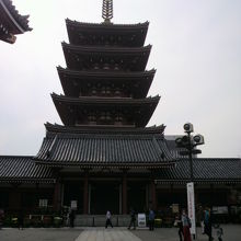 浅草寺五重塔の正面に向かう道路です。