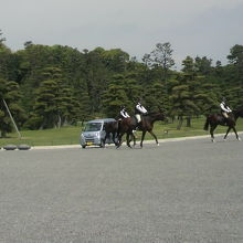 騎馬列が続きます。なぜか箒の付いた軽車両が付いてきます。