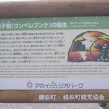 海水浴場傍のトイレ脇には、親子岩の解説板も設置されていました