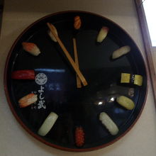 お寿司が環状に並ぶユニークなデザインの掛け時計