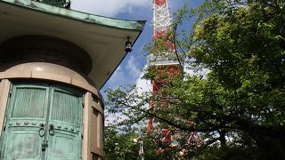 東京タワーを背景に