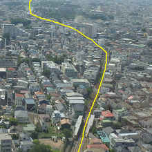 キャロットタワーから見た世田谷線。隣の西太子堂駅はすぐ近く