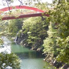 高津戸峡から高津戸橋を見る