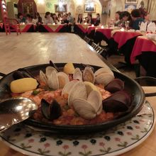 コルドバセットの海の幸のパエジャ　ライスが少しベチャっとして