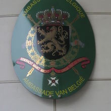 大使館の入口の左側の壁につけられたライオンの国章です。