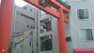 上野月島線から大きな鳥居が見えます