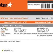 ジェットスターパシフィック航空から来たメールの運航予定です