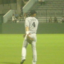 外野スタンドが非常に低く、フェンス越しの外野手が間近です