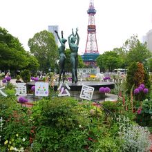 テレビ塔をバックにした撮影スポット