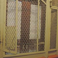 そのエレベーターは手動式。ドアの開閉はセルフで。