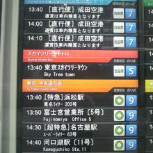 日本各地に出発する高速バスの案内板です。