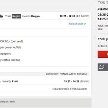 Oslo-Mydal間の鉄道のSeat選択