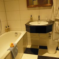 清潔なバスルーム　ただしこの部屋はシャワーカーテン、スクリー