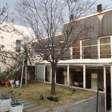 中庭から見たカフェスペース