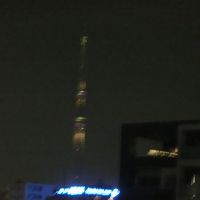 画質が悪いですが…ビルの間にスカイツリーが