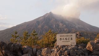 遊歩道を散策しながら火山を眺める