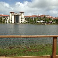 前にある湖からの景色です。釣りもできます。