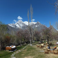 中庭からの風景。杏の満開時はもっと見事な景色だろうなと思う。